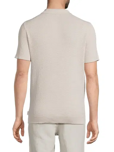 Onia Men's Textured Knit Polo Shirt - Stone | Thumbnail 5 Onia Men's Textured Knit Polo Shirt - Stone | Thumbnail 5
