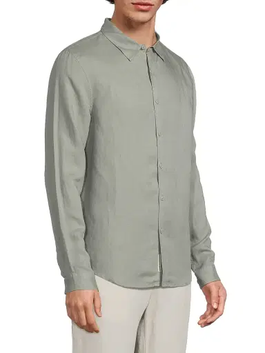 Onia Men's Air Linen Long-Sleeve Shirt - Sage | Thumbnail 4 Onia Men's Air Linen Long-Sleeve Shirt - Sage | Thumbnail 4