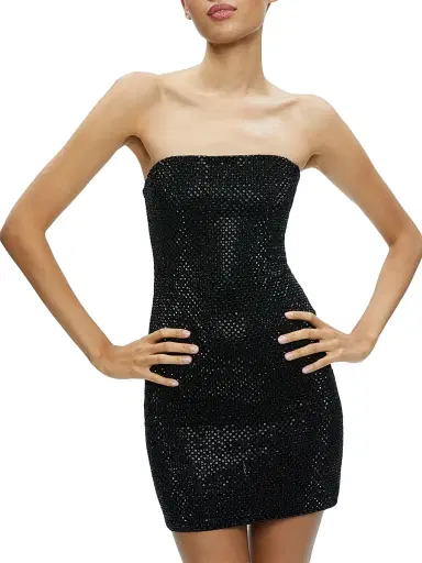 Alice + Olivia Women's Leia Embellished Mesh Strapless Minidress - Black | Thumbnail 5 Alice + Olivia Women's Leia Embellished Mesh Strapless Minidress - Black | Thumbnail 5