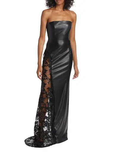 ALICE + OLIVIA Women's Retha Strapless Vegan Leather & Sequined Gown - Black | Thumbnail 2 ALICE + OLIVIA Women's Retha Strapless Vegan Leather & Sequined Gown - Black | Thumbnail 2