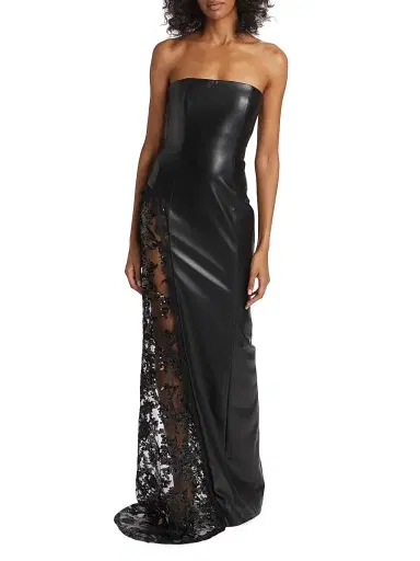 ALICE + OLIVIA Women's Retha Strapless Vegan Leather & Sequined Gown - Black | Thumbnail 3 ALICE + OLIVIA Women's Retha Strapless Vegan Leather & Sequined Gown - Black | Thumbnail 3