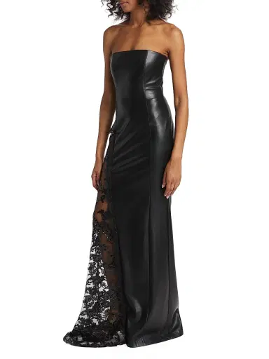 ALICE + OLIVIA Women's Retha Strapless Vegan Leather & Sequined Gown - Black | Thumbnail 4 ALICE + OLIVIA Women's Retha Strapless Vegan Leather & Sequined Gown - Black | Thumbnail 4