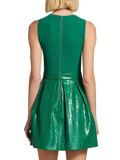 ALICE + OLIVIA Women's Chara Croc-Embossed Minidress - Emerald | Thumbnail 5 ALICE + OLIVIA Women's Chara Croc-Embossed Minidress - Emerald | Thumbnail 5