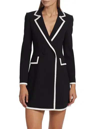 ALICE + OLIVIA Women's Kyrie Piped Tuxedo Dress - Black Off White | Thumbnail 3 ALICE + OLIVIA Women's Kyrie Piped Tuxedo Dress - Black Off White | Thumbnail 3