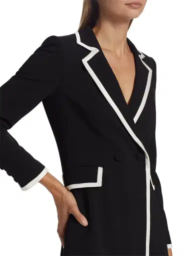 ALICE + OLIVIA Women's Kyrie Piped Tuxedo Dress - Black Off White | Thumbnail 6 ALICE + OLIVIA Women's Kyrie Piped Tuxedo Dress - Black Off White | Thumbnail 6