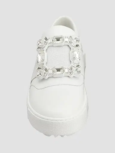 Roger Vivier Women's Viv Golf Embellished-Buckle Slip-On Sneakers - Bianco | Thumbnail 4 Roger Vivier Women's Viv Golf Embellished-Buckle Slip-On Sneakers - Bianco | Thumbnail 4