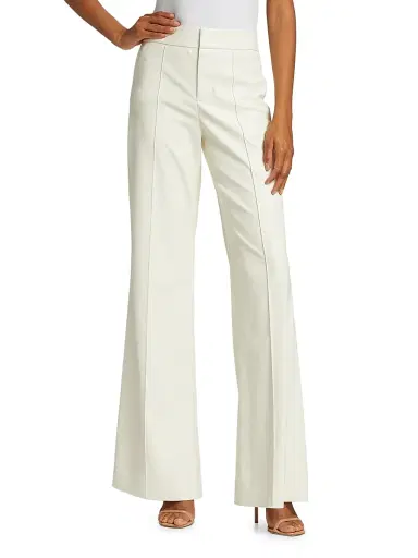 ALICE + OLIVIA Women's Dylan Faux Leather Flare Trousers - Ecru | Thumbnail 3 ALICE + OLIVIA Women's Dylan Faux Leather Flare Trousers - Ecru | Thumbnail 3