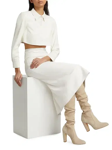 ALICE + OLIVIA Women's Leon Vegan Leather Crop Shirt - Off White | Thumbnail 2 ALICE + OLIVIA Women's Leon Vegan Leather Crop Shirt - Off White | Thumbnail 2