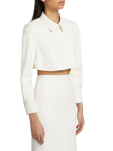 ALICE + OLIVIA Women's Leon Vegan Leather Crop Shirt - Off White | Thumbnail 4 ALICE + OLIVIA Women's Leon Vegan Leather Crop Shirt - Off White | Thumbnail 4