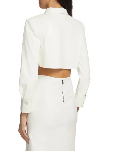 ALICE + OLIVIA Women's Leon Vegan Leather Crop Shirt - Off White | Thumbnail 5 ALICE + OLIVIA Women's Leon Vegan Leather Crop Shirt - Off White | Thumbnail 5