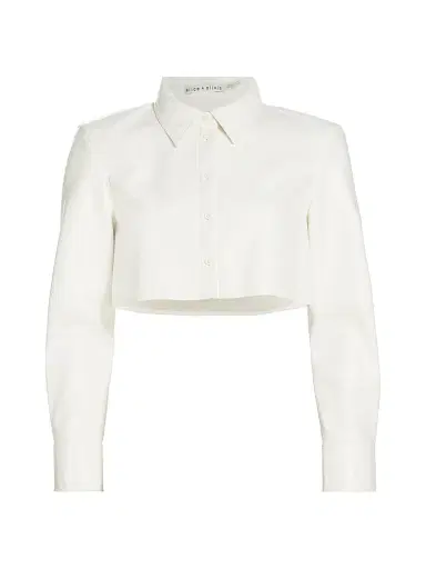 ALICE + OLIVIA Women's Leon Vegan Leather Crop Shirt - Off White | Thumbnail 1 ALICE + OLIVIA Women's Leon Vegan Leather Crop Shirt - Off White | Thumbnail 1