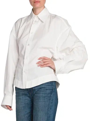 Bottega Veneta Women's Formfitting Compact Cotton Shirt - Chalk | Thumbnail 4 Bottega Veneta Women's Formfitting Compact Cotton Shirt - Chalk | Thumbnail 4
