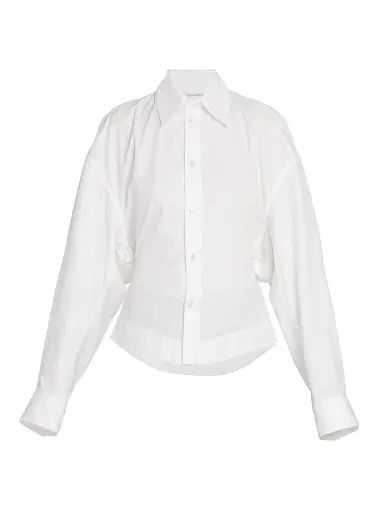 Bottega Veneta Women's Formfitting Compact Cotton Shirt - Chalk | Thumbnail 1 Bottega Veneta Women's Formfitting Compact Cotton Shirt - Chalk | Thumbnail 1