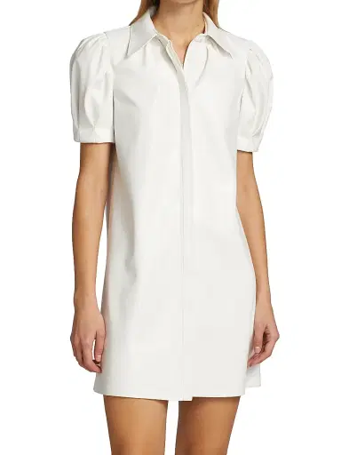 ALICE + OLIVIA Women's Jem Faux Leather Shirtdress - Off White | Thumbnail 3 ALICE + OLIVIA Women's Jem Faux Leather Shirtdress - Off White | Thumbnail 3