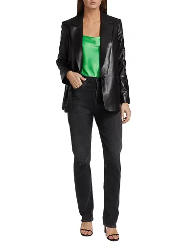 Alice + Olivia Women's Denny Faux Leather Blazer - Black | Thumbnail 2 Alice + Olivia Women's Denny Faux Leather Blazer - Black | Thumbnail 2