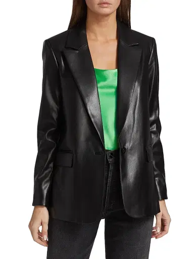 Alice + Olivia Women's Denny Faux Leather Blazer - Black | Thumbnail 3 Alice + Olivia Women's Denny Faux Leather Blazer - Black | Thumbnail 3