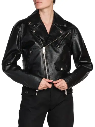 Bottega Veneta Women's Cropped Leather Moto Jacket - Black | Thumbnail 3 Bottega Veneta Women's Cropped Leather Moto Jacket - Black | Thumbnail 3