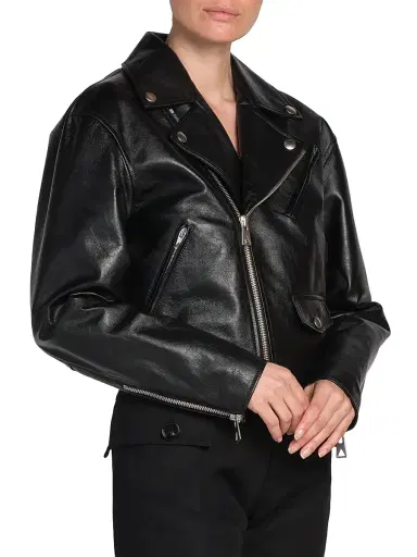 Bottega Veneta Women's Cropped Leather Moto Jacket - Black | Thumbnail 4 Bottega Veneta Women's Cropped Leather Moto Jacket - Black | Thumbnail 4