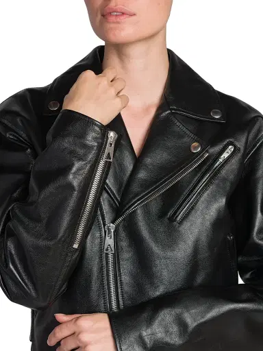 Bottega Veneta Women's Cropped Leather Moto Jacket - Black | Thumbnail 6 Bottega Veneta Women's Cropped Leather Moto Jacket - Black | Thumbnail 6