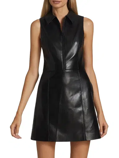 ALICE + OLIVIA Women's Ellis Zip-Front Vegan Leather Minidress - Black | Thumbnail 3 ALICE + OLIVIA Women's Ellis Zip-Front Vegan Leather Minidress - Black | Thumbnail 3