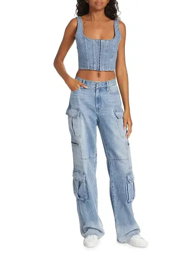 ALICE + OLIVIA Women's Cay Baggy Denim Cargo Pants - Brea Blue | Thumbnail 2 ALICE + OLIVIA Women's Cay Baggy Denim Cargo Pants - Brea Blue | Thumbnail 2