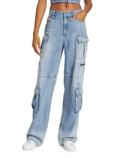 ALICE + OLIVIA Women's Cay Baggy Denim Cargo Pants - Brea Blue | Thumbnail 3 ALICE + OLIVIA Women's Cay Baggy Denim Cargo Pants - Brea Blue | Thumbnail 3