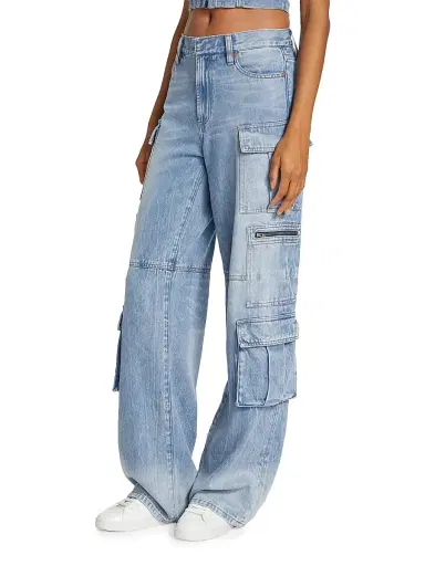 ALICE + OLIVIA Women's Cay Baggy Denim Cargo Pants - Brea Blue | Thumbnail 4 ALICE + OLIVIA Women's Cay Baggy Denim Cargo Pants - Brea Blue | Thumbnail 4