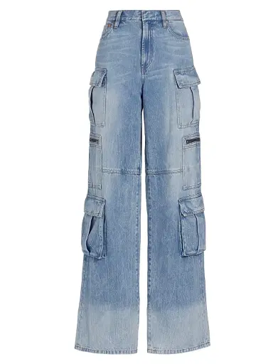 ALICE + OLIVIA Women's Cay Baggy Denim Cargo Pants - Brea Blue | Thumbnail 1 ALICE + OLIVIA Women's Cay Baggy Denim Cargo Pants - Brea Blue | Thumbnail 1