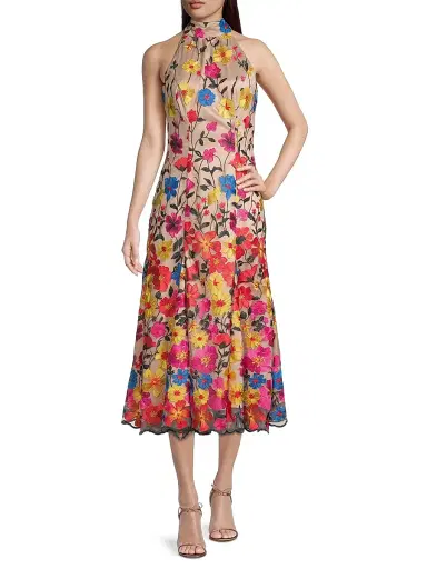 Milly Women's Penelope Floral Embroidered Halter Dress | Thumbnail 2 Milly Women's Penelope Floral Embroidered Halter Dress | Thumbnail 2