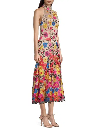 Milly Women's Penelope Floral Embroidered Halter Dress | Thumbnail 4 Milly Women's Penelope Floral Embroidered Halter Dress | Thumbnail 4