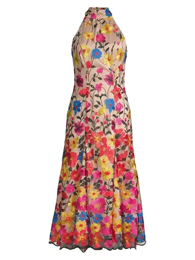 Milly Women's Penelope Floral Embroidered Halter Dress | Thumbnail 1 Milly Women's Penelope Floral Embroidered Halter Dress | Thumbnail 1