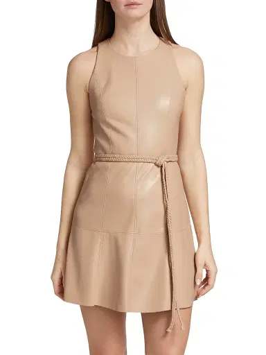 ALICE + OLIVIA Women's Leandra Vegan Leather Minidress - Almond | Thumbnail 3 ALICE + OLIVIA Women's Leandra Vegan Leather Minidress - Almond | Thumbnail 3
