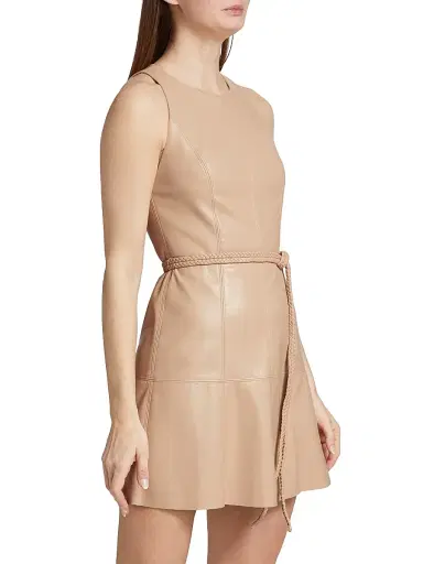 ALICE + OLIVIA Women's Leandra Vegan Leather Minidress - Almond | Thumbnail 4 ALICE + OLIVIA Women's Leandra Vegan Leather Minidress - Almond | Thumbnail 4