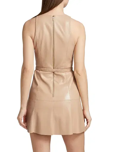 ALICE + OLIVIA Women's Leandra Vegan Leather Minidress - Almond | Thumbnail 5 ALICE + OLIVIA Women's Leandra Vegan Leather Minidress - Almond | Thumbnail 5