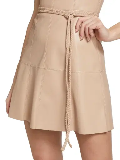 ALICE + OLIVIA Women's Leandra Vegan Leather Minidress - Almond | Thumbnail 6 ALICE + OLIVIA Women's Leandra Vegan Leather Minidress - Almond | Thumbnail 6