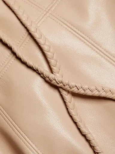 ALICE + OLIVIA Women's Leandra Vegan Leather Minidress - Almond | Thumbnail 7 ALICE + OLIVIA Women's Leandra Vegan Leather Minidress - Almond | Thumbnail 7
