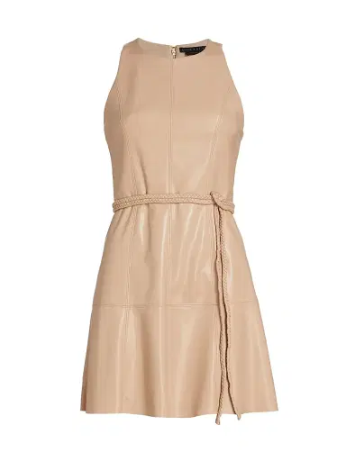 ALICE + OLIVIA Women's Leandra Vegan Leather Minidress - Almond | Thumbnail 1 ALICE + OLIVIA Women's Leandra Vegan Leather Minidress - Almond | Thumbnail 1