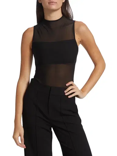 ALICE + OLIVIA Women's Nichol Mesh Mock Turtleneck Bodysuit - Black | Thumbnail 3 ALICE + OLIVIA Women's Nichol Mesh Mock Turtleneck Bodysuit - Black | Thumbnail 3