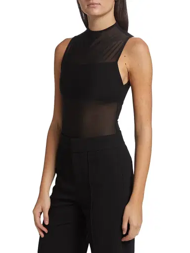 ALICE + OLIVIA Women's Nichol Mesh Mock Turtleneck Bodysuit - Black | Thumbnail 4 ALICE + OLIVIA Women's Nichol Mesh Mock Turtleneck Bodysuit - Black | Thumbnail 4