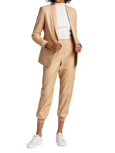 ALICE + OLIVIA Women's Macey Faux Leather Blazer - Almond | Thumbnail 2 ALICE + OLIVIA Women's Macey Faux Leather Blazer - Almond | Thumbnail 2