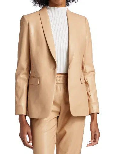 ALICE + OLIVIA Women's Macey Faux Leather Blazer - Almond | Thumbnail 3 ALICE + OLIVIA Women's Macey Faux Leather Blazer - Almond | Thumbnail 3