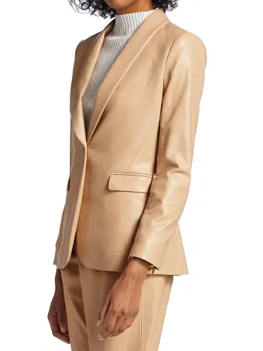 ALICE + OLIVIA Women's Macey Faux Leather Blazer - Almond | Thumbnail 4 ALICE + OLIVIA Women's Macey Faux Leather Blazer - Almond | Thumbnail 4