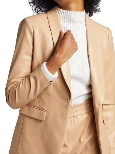 ALICE + OLIVIA Women's Macey Faux Leather Blazer - Almond | Thumbnail 6 ALICE + OLIVIA Women's Macey Faux Leather Blazer - Almond | Thumbnail 6