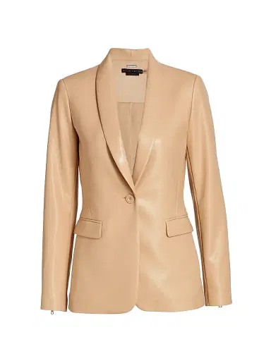 ALICE + OLIVIA Women's Macey Faux Leather Blazer - Almond | Thumbnail 1 ALICE + OLIVIA Women's Macey Faux Leather Blazer - Almond | Thumbnail 1