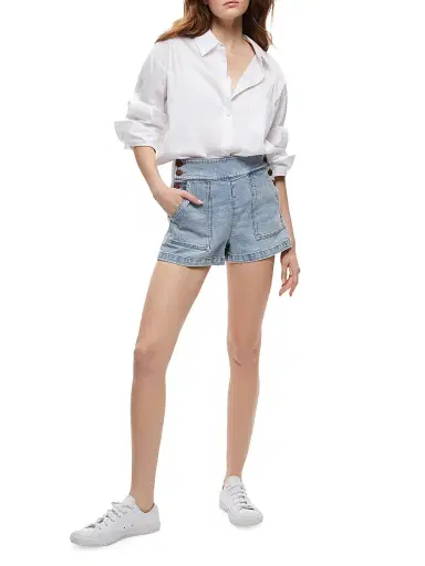 Alice + Olivia Women's Donald Button Denim Shorts | Thumbnail 2 Alice + Olivia Women's Donald Button Denim Shorts | Thumbnail 2