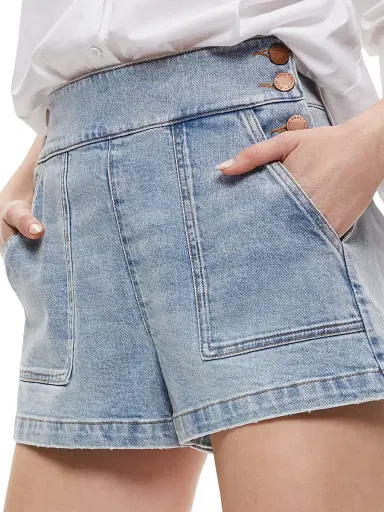 Alice + Olivia Women's Donald Button Denim Shorts | Thumbnail 4 Alice + Olivia Women's Donald Button Denim Shorts | Thumbnail 4