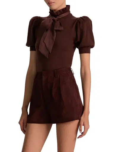 ALICE + OLIVIA Women's Chase Puff-SleeveTop - Dark Chocolate | Thumbnail 4 ALICE + OLIVIA Women's Chase Puff-SleeveTop - Dark Chocolate | Thumbnail 4