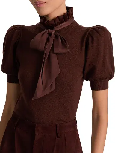 ALICE + OLIVIA Women's Chase Puff-SleeveTop - Dark Chocolate | Thumbnail 6 ALICE + OLIVIA Women's Chase Puff-SleeveTop - Dark Chocolate | Thumbnail 6