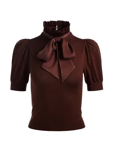 ALICE + OLIVIA Women's Chase Puff-SleeveTop - Dark Chocolate | Thumbnail 1 ALICE + OLIVIA Women's Chase Puff-SleeveTop - Dark Chocolate | Thumbnail 1
