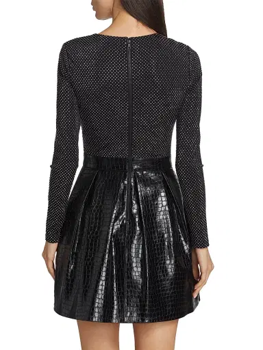 ALICE + OLIVIA Women's Chara Crocodile-Embossed Faux Leather Minidress - Black | Thumbnail 5 ALICE + OLIVIA Women's Chara Crocodile-Embossed Faux Leather Minidress - Black | Thumbnail 5